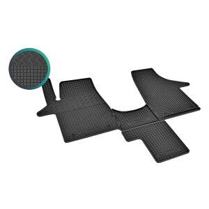 Gummimatten für VW T5 Transporter/Caravelle/Multivan ab 2003 bis 2015 - 2 Sitzer + TUNEL - schwarz, 1,5 cm Rand