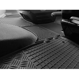 Gummimatten für VW T5 Transporter/Caravelle/Multivan ab 2003 bis 2015 - 2 Sitzer + TUNEL - schwarz, 1,5 cm Rand