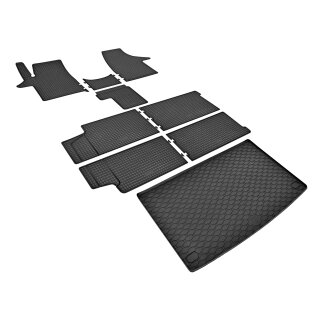 Ein Set passend für VW T6 Transporter/Caravelle 8 Sitze ab 2015 bis 2019 | L1 + TUNEL - Gummi- und Kofferraumwanne