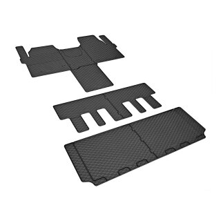 Gummimatten für Ford Tourneo Custom ab 2024 - 8/9 Sitze + tunel - schwarz, 1,5 cm Rand