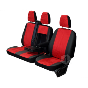Sitzbezüge CUSTO Rot geeignet für Citroen Jumper Bj. 2006-2018 KUNSTLEDER & VELOURSLEDERIMITAT