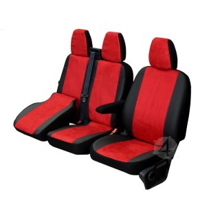 Sitzbezüge CUSTO Rot geeignet für Renault Trafic Bj. ab 2014 KUNSTLEDER & VELOURSLEDERIMITAT