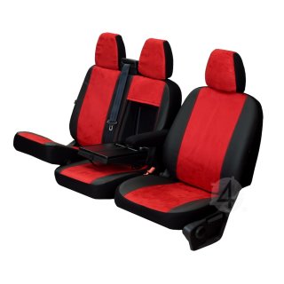 Sitzbezüge CUSTO Rot geeignet für Ford Transit Bj. ab 2014 KUNSTLEDER & VELOURSLEDERIMITAT